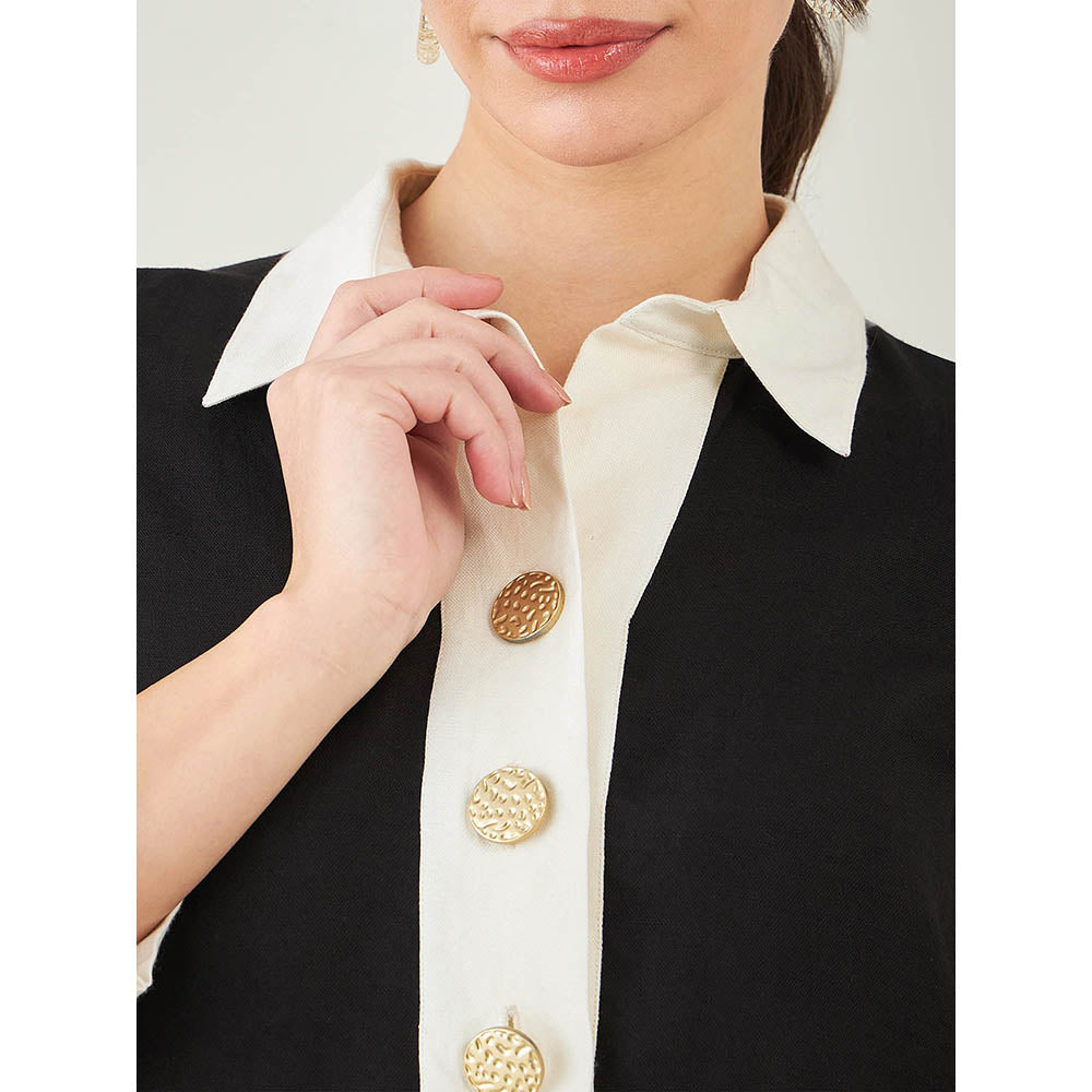 First Resort by Ramola Bachchan Black and Off-White Linen Dress