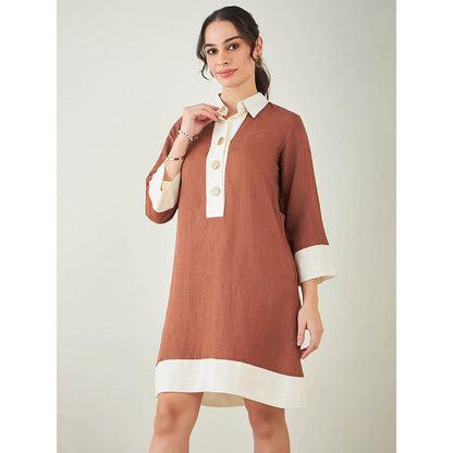 First Resort by Ramola Bachchan Brown and Off-White Linen Dress