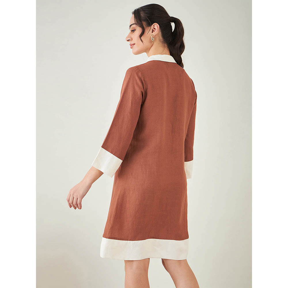 First Resort by Ramola Bachchan Brown and Off-White Linen Dress