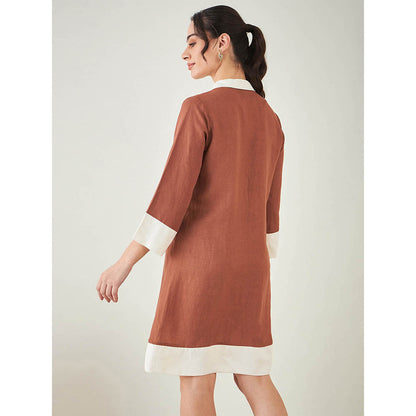 First Resort by Ramola Bachchan Brown and Off-White Linen Dress