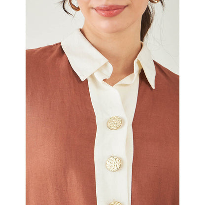 First Resort by Ramola Bachchan Brown and Off-White Linen Dress