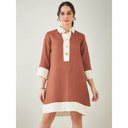 First Resort by Ramola Bachchan Brown and Off-White Linen Dress