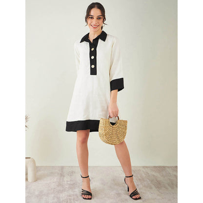 First Resort by Ramola Bachchan Off-White and Black Linen Dress