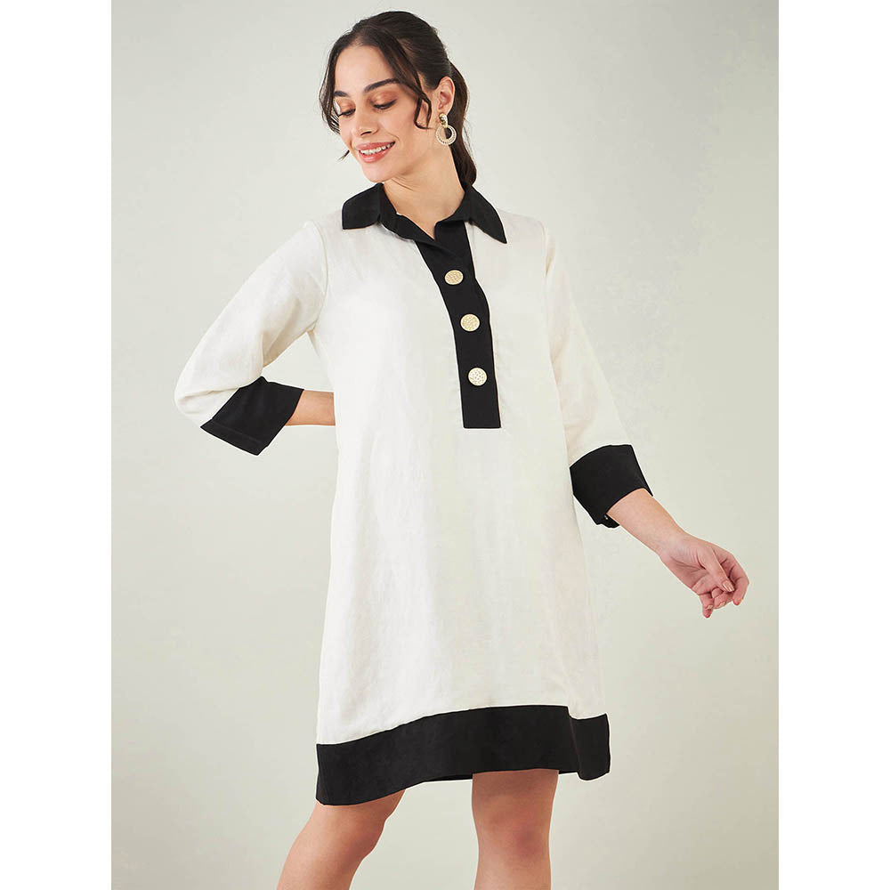 First Resort by Ramola Bachchan Off-White and Black Linen Dress