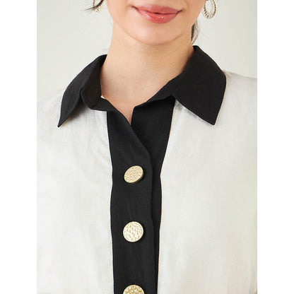 First Resort by Ramola Bachchan Off-White and Black Linen Dress