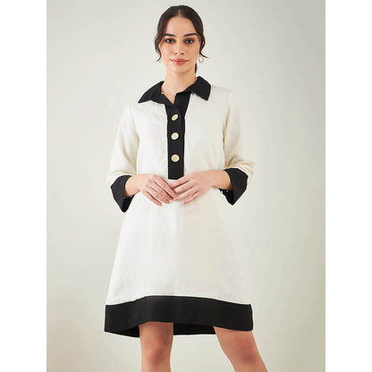 First Resort by Ramola Bachchan Off-White and Black Linen Dress