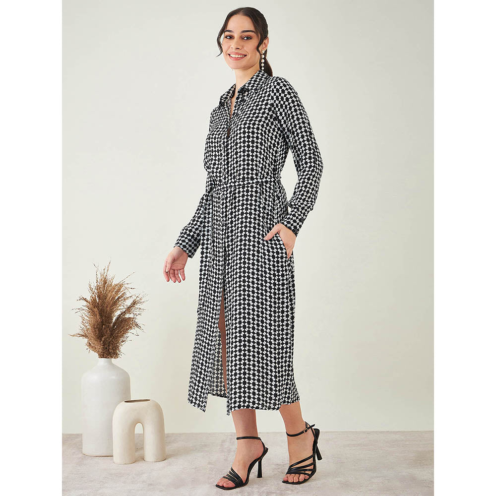 First Resort by Ramola Bachchan Black & White Geometric Print Dress with Belt (Set of 2)