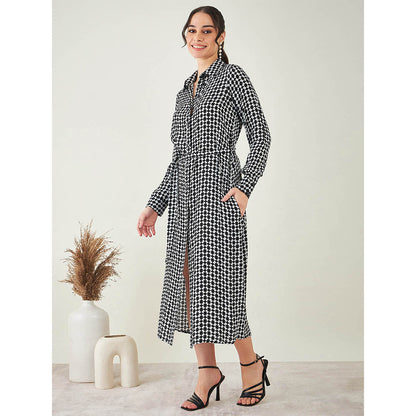 First Resort by Ramola Bachchan Black & White Geometric Print Dress with Belt (Set of 2)