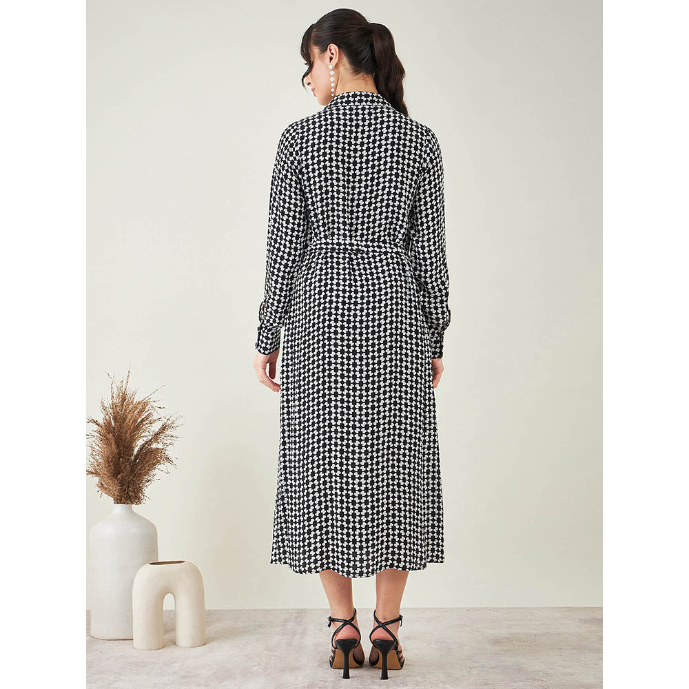 First Resort by Ramola Bachchan Black & White Geometric Print Dress with Belt (Set of 2)
