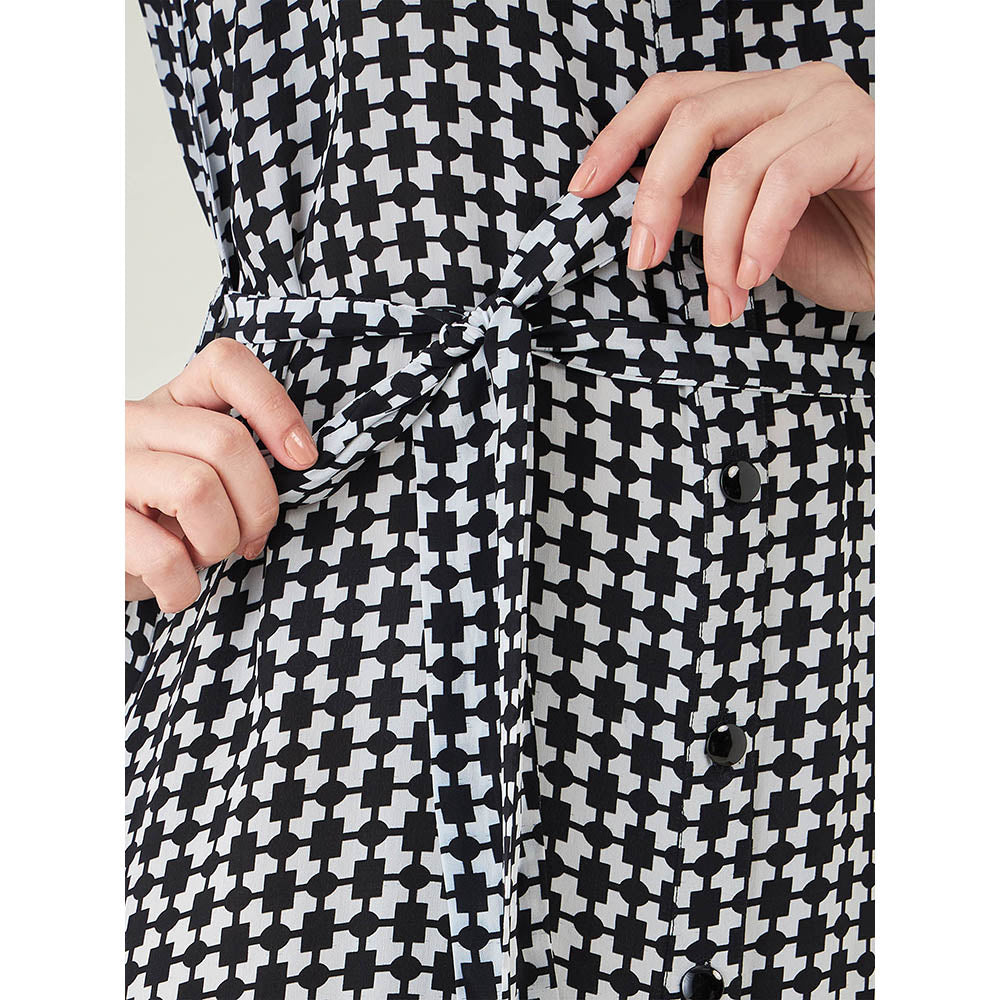 First Resort by Ramola Bachchan Black & White Geometric Print Dress with Belt (Set of 2)