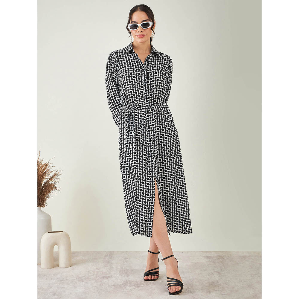 First Resort by Ramola Bachchan Black & White Geometric Print Dress with Belt (Set of 2)