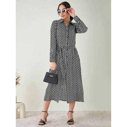 First Resort by Ramola Bachchan Black & White Geometric Print Dress with Belt (Set of 2)