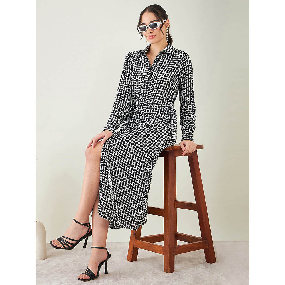 First Resort by Ramola Bachchan Black & White Geometric Print Dress with Belt (Set of 2)