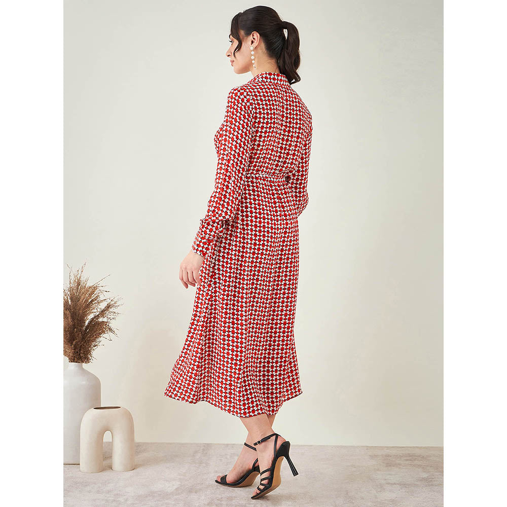 First Resort by Ramola Bachchan Red and White Geometric Print Dress with Belt (Set of 2)
