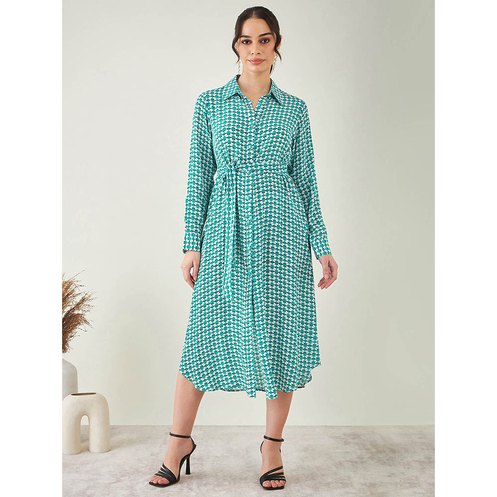 First Resort by Ramola Bachchan Turquoise & White Geometric Dress with Belt (Set of 2)