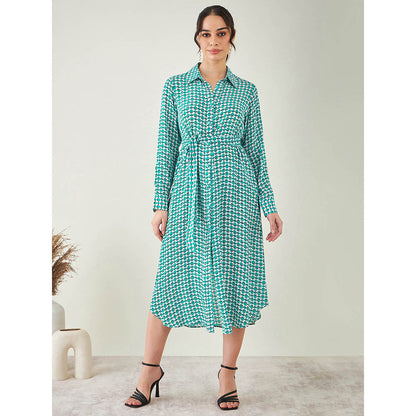 First Resort by Ramola Bachchan Turquoise & White Geometric Dress with Belt (Set of 2)