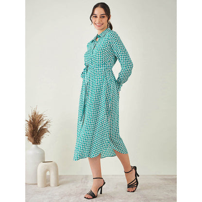 First Resort by Ramola Bachchan Turquoise & White Geometric Dress with Belt (Set of 2)