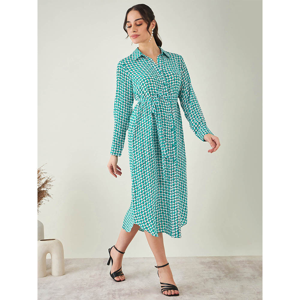 First Resort by Ramola Bachchan Turquoise & White Geometric Dress with Belt (Set of 2)