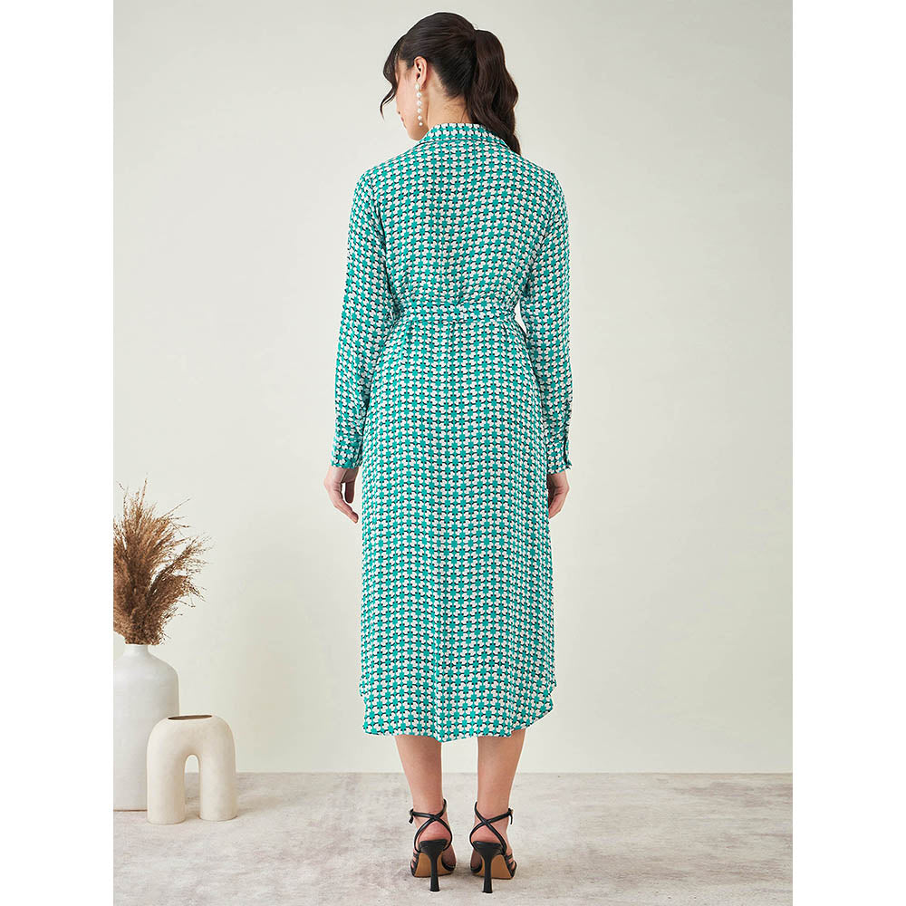 First Resort by Ramola Bachchan Turquoise & White Geometric Dress with Belt (Set of 2)