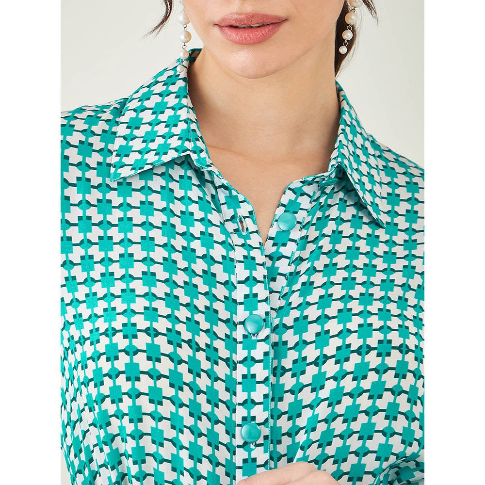 First Resort by Ramola Bachchan Turquoise & White Geometric Dress with Belt (Set of 2)