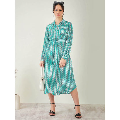 First Resort by Ramola Bachchan Turquoise & White Geometric Dress with Belt (Set of 2)
