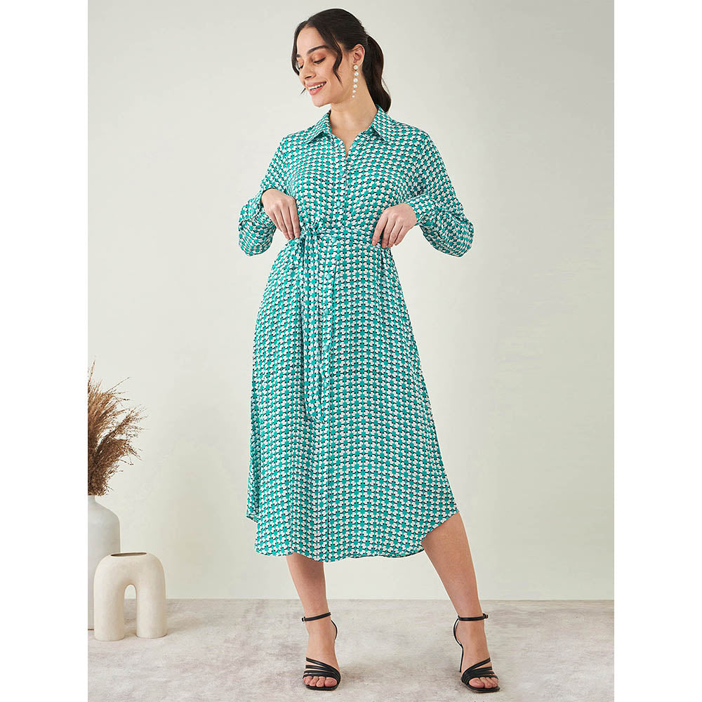 First Resort by Ramola Bachchan Turquoise & White Geometric Dress with Belt (Set of 2)