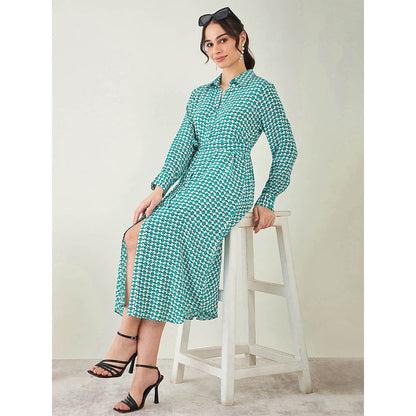 First Resort by Ramola Bachchan Turquoise & White Geometric Dress with Belt (Set of 2)