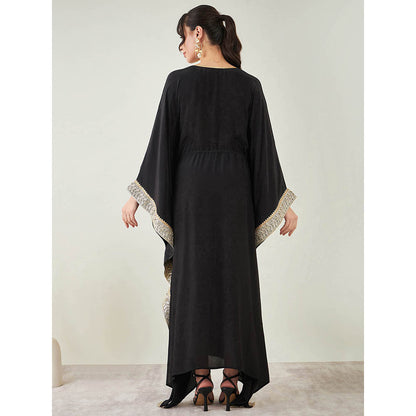 First Resort by Ramola Bachchan Black Full Length Kaftan with Gold Lace Detail