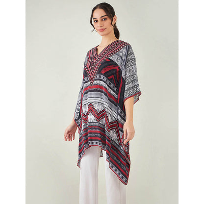 First Resort by Ramola Bachchan Maroon Geometric Kaftan Tunic