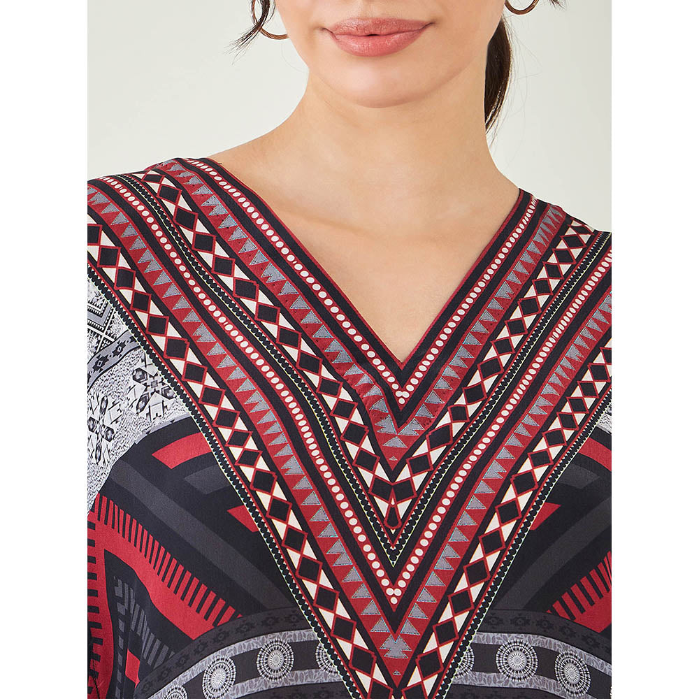 First Resort by Ramola Bachchan Maroon Geometric Kaftan Tunic