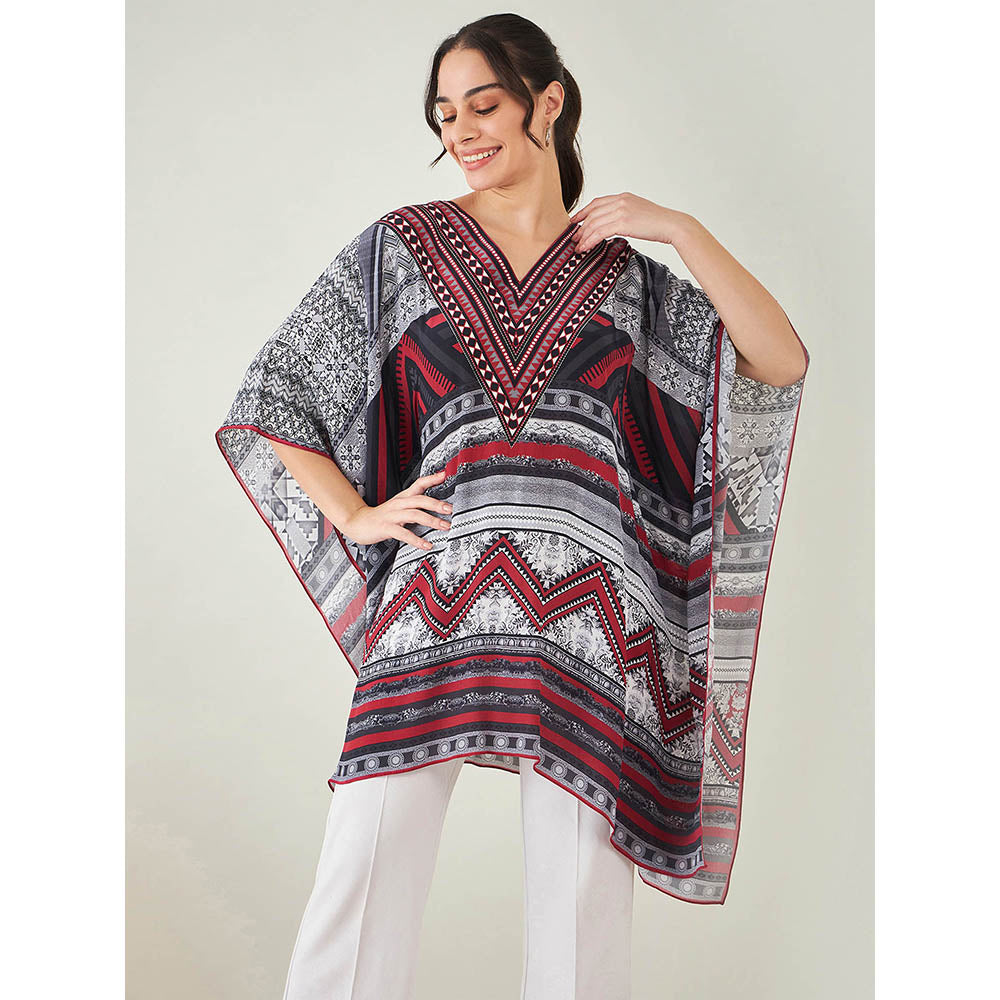 First Resort by Ramola Bachchan Maroon Geometric Kaftan Tunic