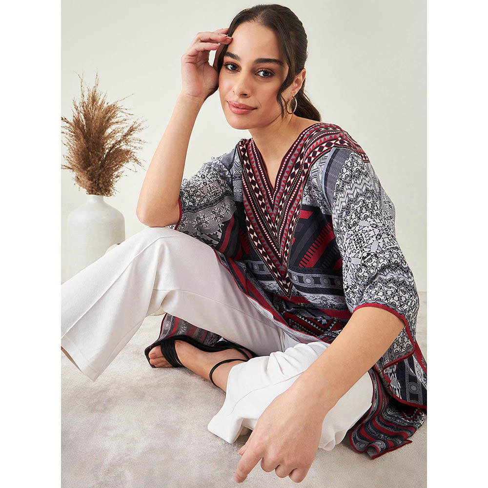 First Resort by Ramola Bachchan Maroon Geometric Kaftan Tunic