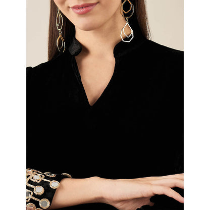 First Resort by Ramola Bachchan Black Silk Velvet Kurta with Mirror Lace Detail