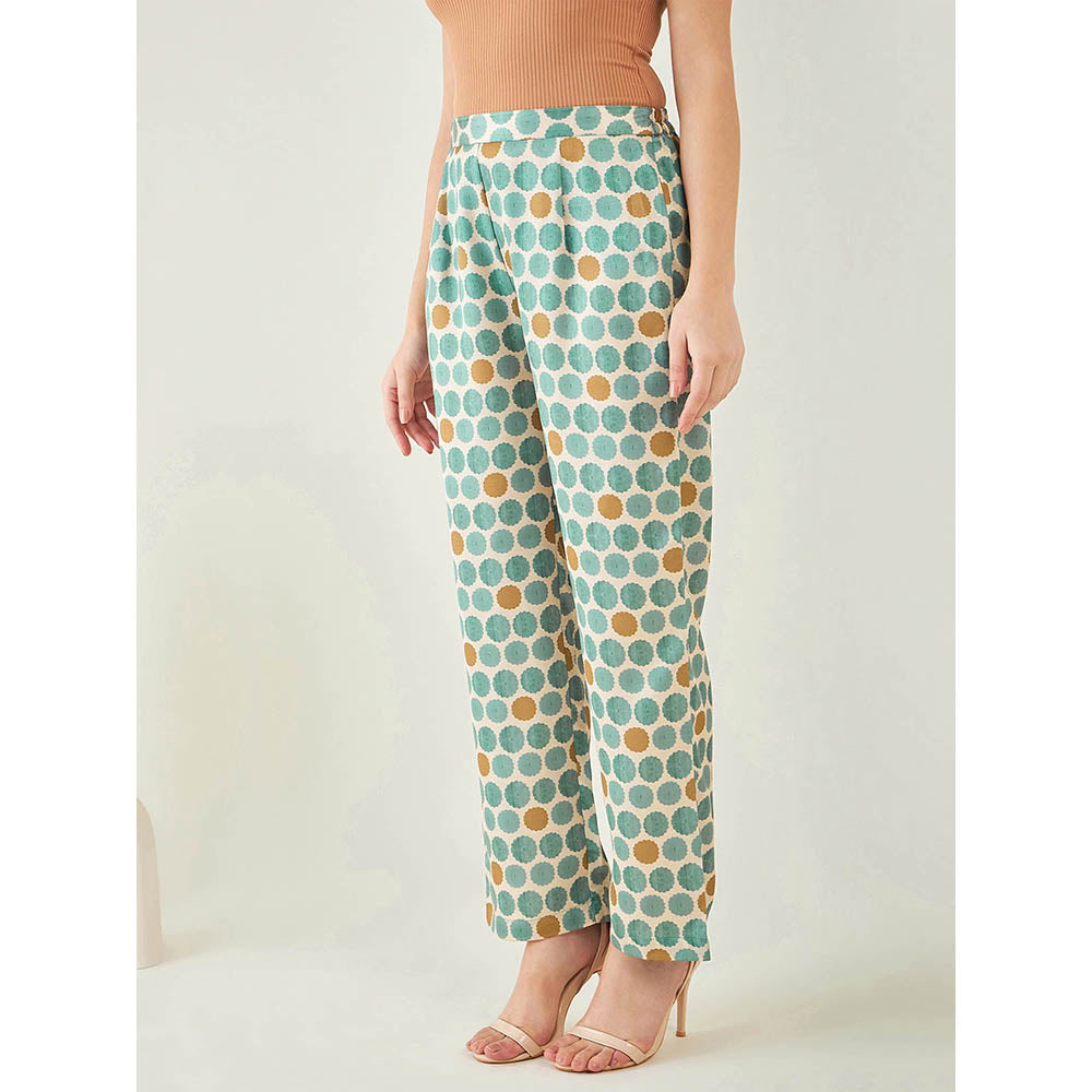 First Resort by Ramola Bachchan Green and Brown Polka Dot Pant
