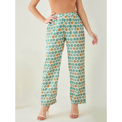 First Resort by Ramola Bachchan Green and Brown Polka Dot Pant