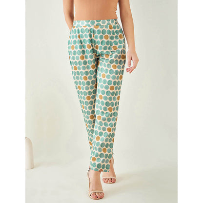 First Resort by Ramola Bachchan Green and Brown Polka Dot Pant