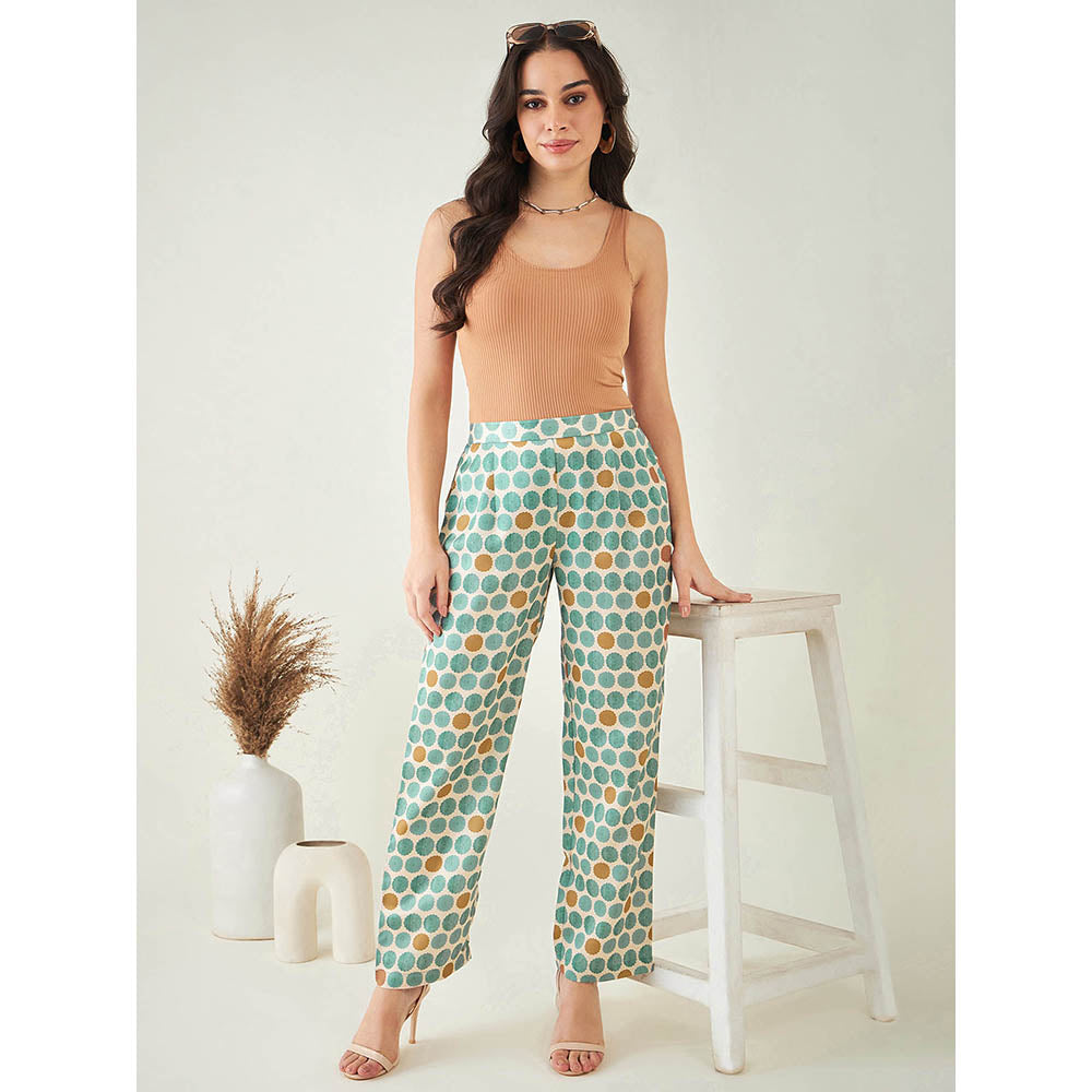 First Resort by Ramola Bachchan Green and Brown Polka Dot Pant