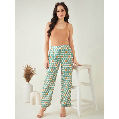 First Resort by Ramola Bachchan Green and Brown Polka Dot Pant