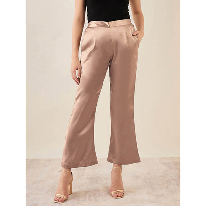 First Resort by Ramola Bachchan Hazel Brown Bell Bottom Satin Pant