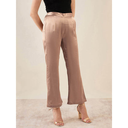 First Resort by Ramola Bachchan Hazel Brown Bell Bottom Satin Pant