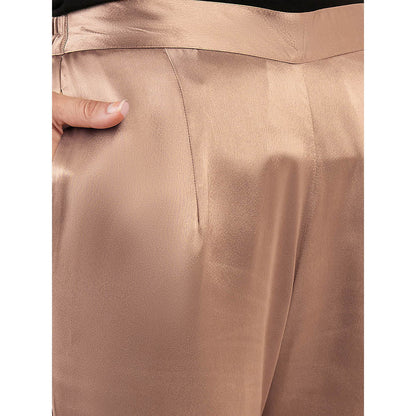 First Resort by Ramola Bachchan Hazel Brown Bell Bottom Satin Pant