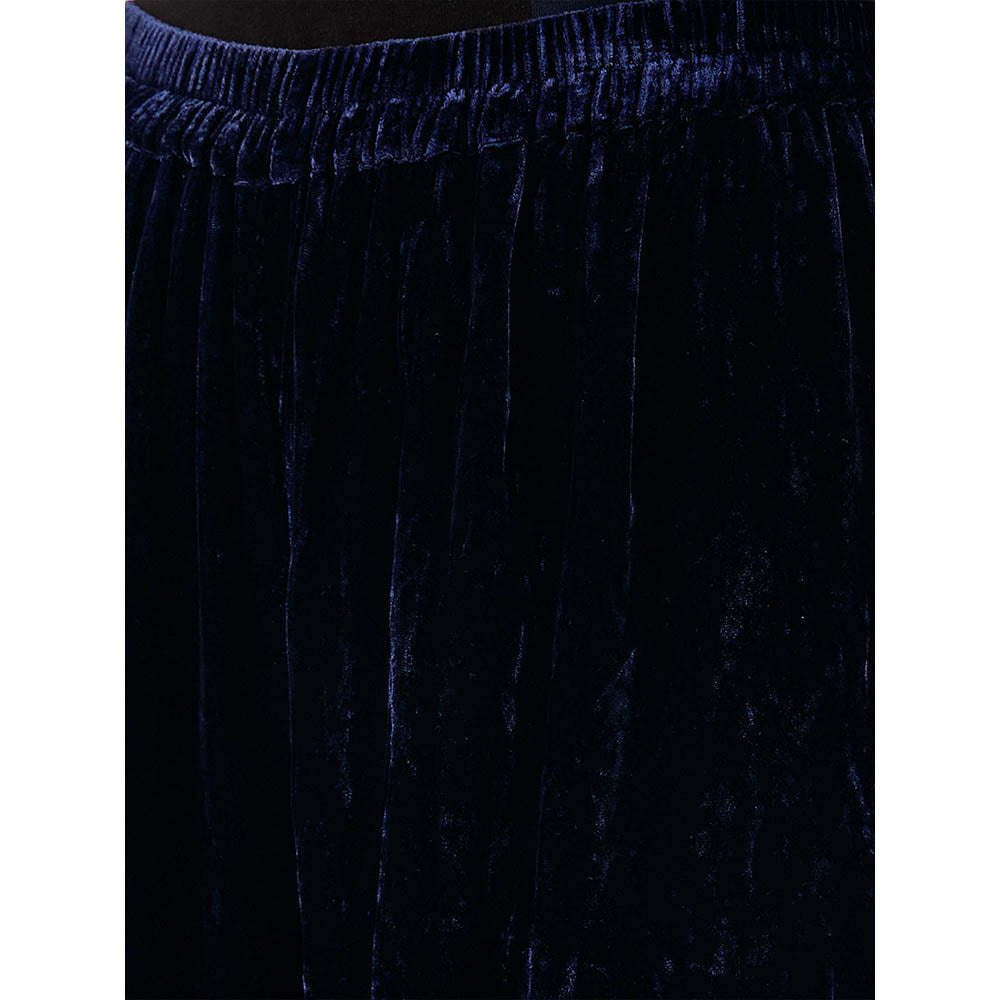 First Resort by Ramola Bachchan Blue Silk Velvet Straight Pant with Mirror Lace Detail