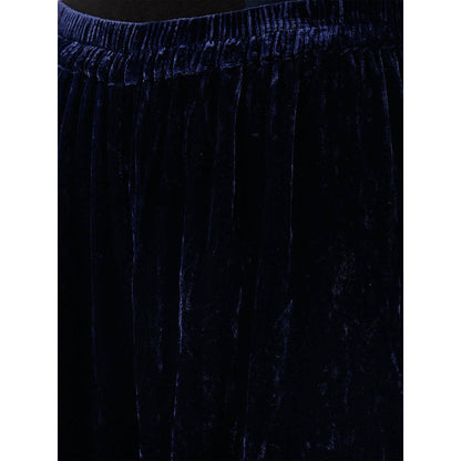 First Resort by Ramola Bachchan Blue Silk Velvet Straight Pant with Mirror Lace Detail
