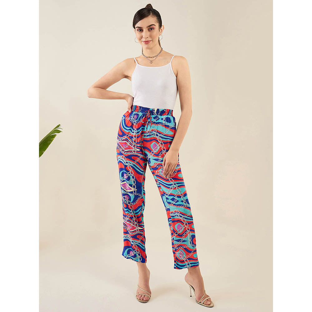 First Resort by Ramola Bachchan Blue and Red Marine Wave Print Pant