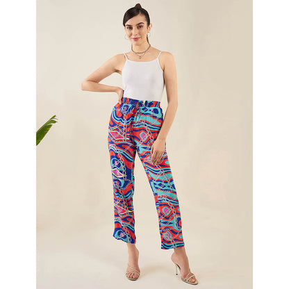 First Resort by Ramola Bachchan Blue and Red Marine Wave Print Pant