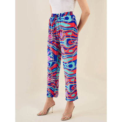 First Resort by Ramola Bachchan Blue and Red Marine Wave Print Pant