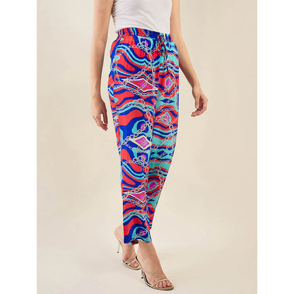 First Resort by Ramola Bachchan Blue and Red Marine Wave Print Pant