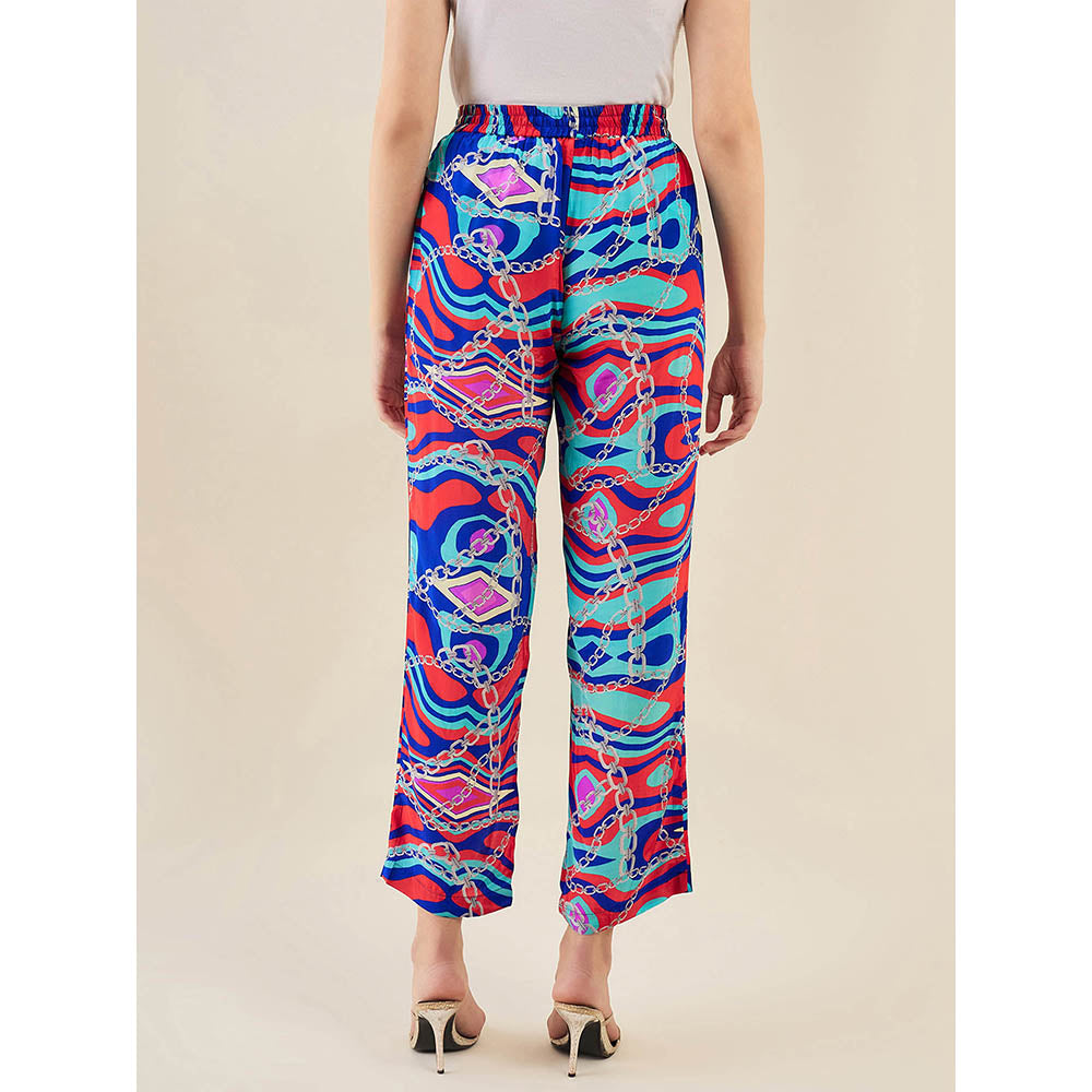 First Resort by Ramola Bachchan Blue and Red Marine Wave Print Pant