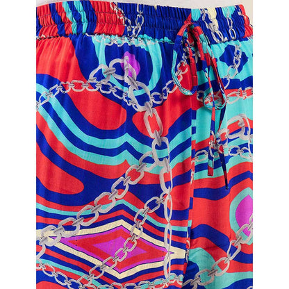 First Resort by Ramola Bachchan Blue and Red Marine Wave Print Pant