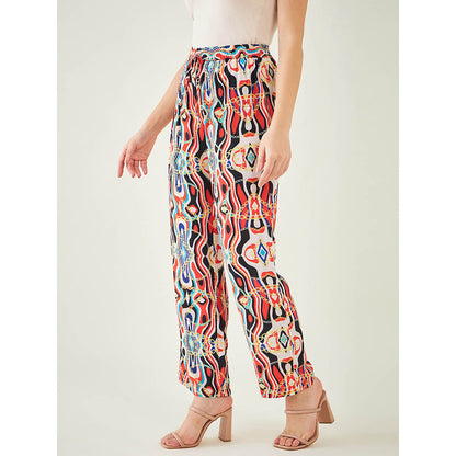 First Resort by Ramola Bachchan Black and Red Marine Wave Print Pant